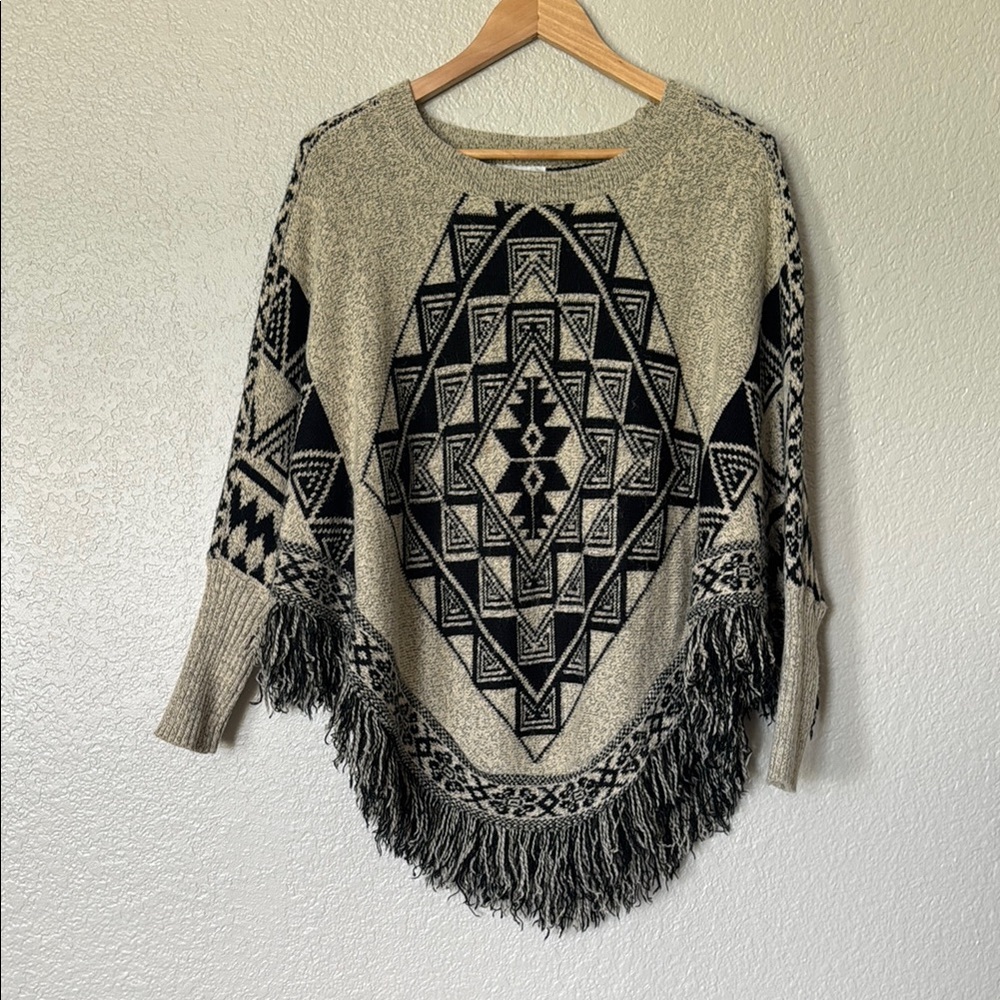 Yahada Poncho Sweater with Fringe